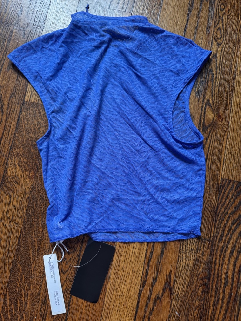 ARE YOU AM I Blue Tie-Neck Cap Sleeve Crop Top - Picture 5 of 5